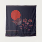 Rotkehlchen-Illustration mit roter Sonne Wandteppich (Vorderseite)