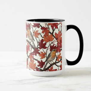 Rotkehlchen im Ahornbaum auf cremeweißem Hintergru Tasse