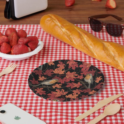 Rotkehlchen im Ahornbaum Pappteller (Picknick)