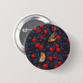 Rotkehlchen im Apfelbaum/ blau und rot  Button (Vorne & Hinten)