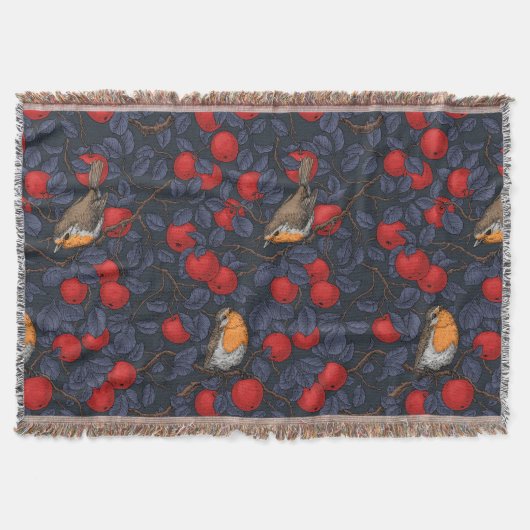 Rotkehlchen im Apfelbaum/ blau und rot Decke (Vorderseite)