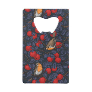 Rotkehlchen im Apfelbaum/Blau und Rot Geldbeutel Flaschenöffner