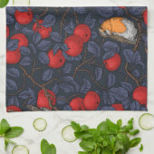 Rotkehlchen im Apfelbaum/Blau und Rot Geschirrtuch (Gefaltet)