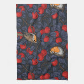 Rotkehlchen im Apfelbaum/Blau und Rot Geschirrtuch (Vertikal)