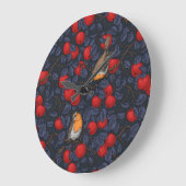 Rotkehlchen im Apfelbaum/Blau und Rot Große Wanduhr (Winkel)