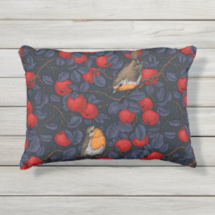 Rotkehlchen im Apfelbaum/Blau und Rot  Kissen Für Draußen