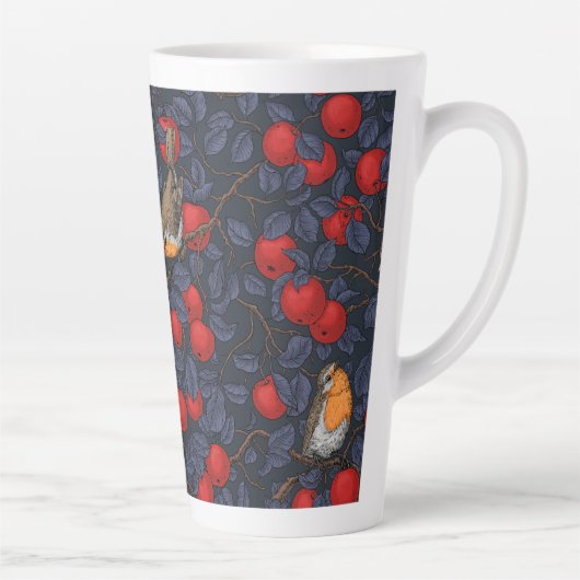 Rotkehlchen im Apfelbaum/ blau und rot Milchtasse (Rechts)