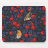 Rotkehlchen im Apfelbaum/ blau und rot  Mousepad (Vorne)