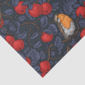 Rotkehlchen im Apfelbaum/ blau und rot Seidenpapier (Ausschnitt)