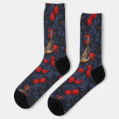 Rotkehlchen im Apfelbaum/Blau und Rot  Socken (Linkes Detail)