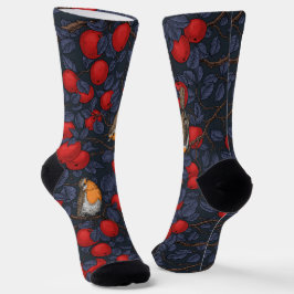 Rotkehlchen im Apfelbaum/Blau und Rot  Socken