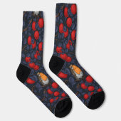 Rotkehlchen im Apfelbaum/Blau und Rot  Socken (Rechts)