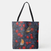 Rotkehlchen im Apfelbaum/ blau und rot Tasche (Vorderseite)