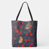 Rotkehlchen im Apfelbaum/ blau und rot Tasche (Rückseite)