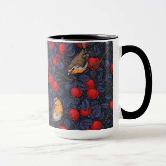 Rotkehlchen im Apfelbaum/ blau und rot Tasse (Rechts)