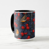 Rotkehlchen im Apfelbaum/ blau und rot Tasse (Vorderseite Links)