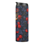 Rotkehlchen im Apfelbaum/ blau und rot  Thermosbecher (Nach rechts gedreht)