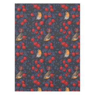 Rotkehlchen im Apfelbaum/Blau und Rot Tischdecke