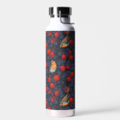 Rotkehlchen im Apfelbaum/ blau und rot Trinkflasche (Links)