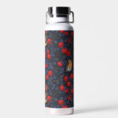 Rotkehlchen im Apfelbaum/ blau und rot Trinkflasche (Rückseite)