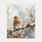 Rotkehlchen im Schnee Fleecedecke (Vorderseite)