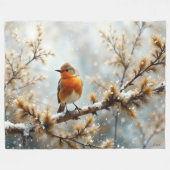 Rotkehlchen im Schnee Fleecedecke (Vorderseite (Horizontal))