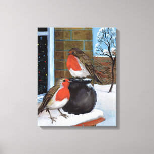 Rotkehlchen im Schnee Leinwanddruck