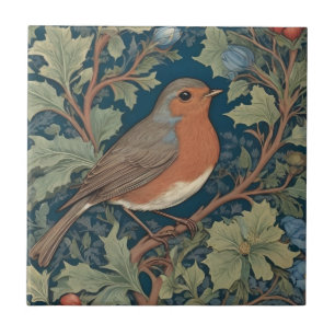 Rotkehlchen im Stil von William Morris rechts Fliese