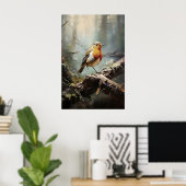 Rotkehlchen im Wald-Wanddruck, rustikaler Vogel Poster (Heimbüro)