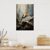 Rotkehlchen im Wald-Wanddruck, rustikaler Vogel Poster (Küche)