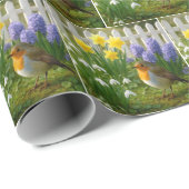 Rotkehlchen in einem Frühlingsgarten Geschenkpapier (Rolleneckpunkt)
