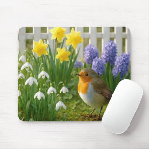 Rotkehlchen in einem Frühlingsgarten Mousepad