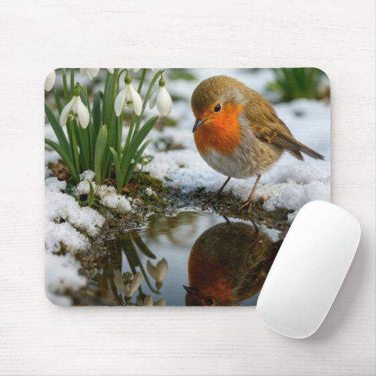Rotkehlchen in einem Frühlingsgarten Mousepad (Mit Mouse)