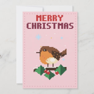 Rotkehlchen Pixel Art Weihnachtskarte Feiertagskarte