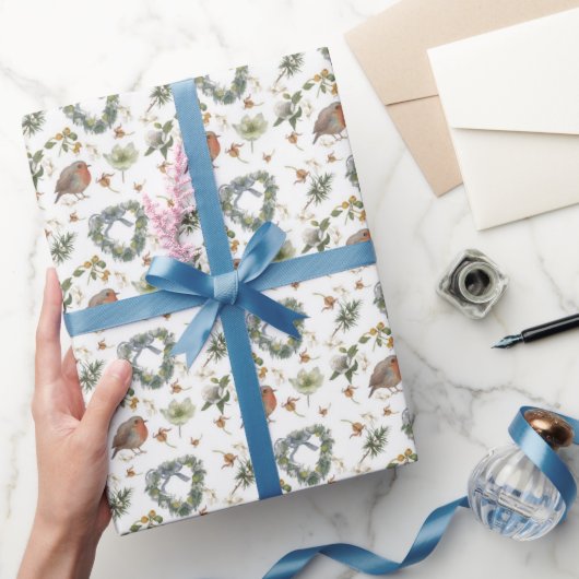 Rotkehlchen und Blumen Geschenkpapier (Schenken)