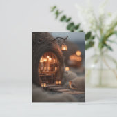 Rotkehlchen und leuchtendes Feenhaus in einem magi Postkarte (Stehend Vorderseite)
