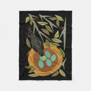 Rotkehlchen und Nest Aufkleber  Fleecedecke
