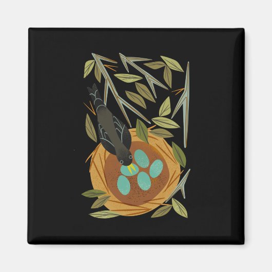 Rotkehlchen und Nest Aufkleber  Magnet (Vorne)