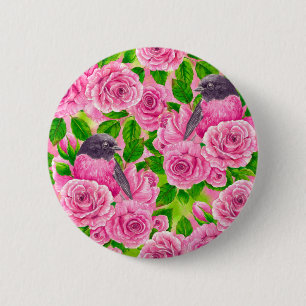 Rotkehlchen und Rosen Button