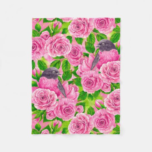 Rotkehlchen und Rosen Fleecedecke (Vorderseite)