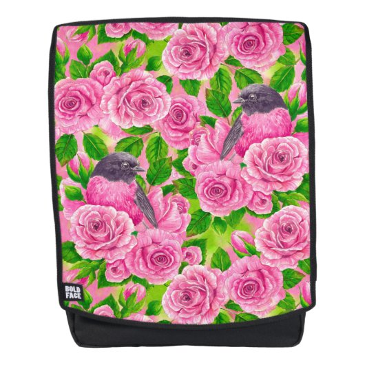 Rotkehlchen und Rosen Rucksack (Vorderseite)