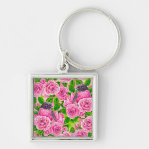 Rotkehlchen und Rosen Schlüsselanhänger