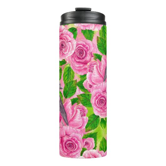 Rotkehlchen und Rosen Thermosbecher (Vorderseite)