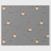 Rotkehlchen und Schneemuster Geschenkpapier (Flach)