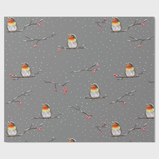 Rotkehlchen und Schneemuster Geschenkpapier (Flach)
