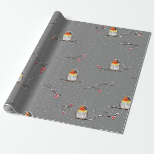 Rotkehlchen und Schneemuster Geschenkpapier