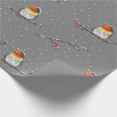 Rotkehlchen und Schneemuster Geschenkpapier (Ecke)