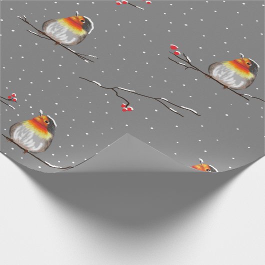 Rotkehlchen und Schneemuster Geschenkpapier (Ecke)