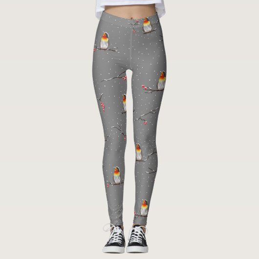 Rotkehlchen und Schneemuster Leggings (Vorderseite)