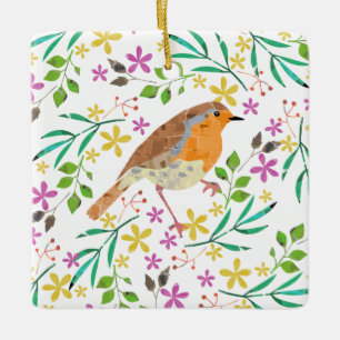 Rotkehlchen, Vogel des Weihnachtsfestes Keramikornament
